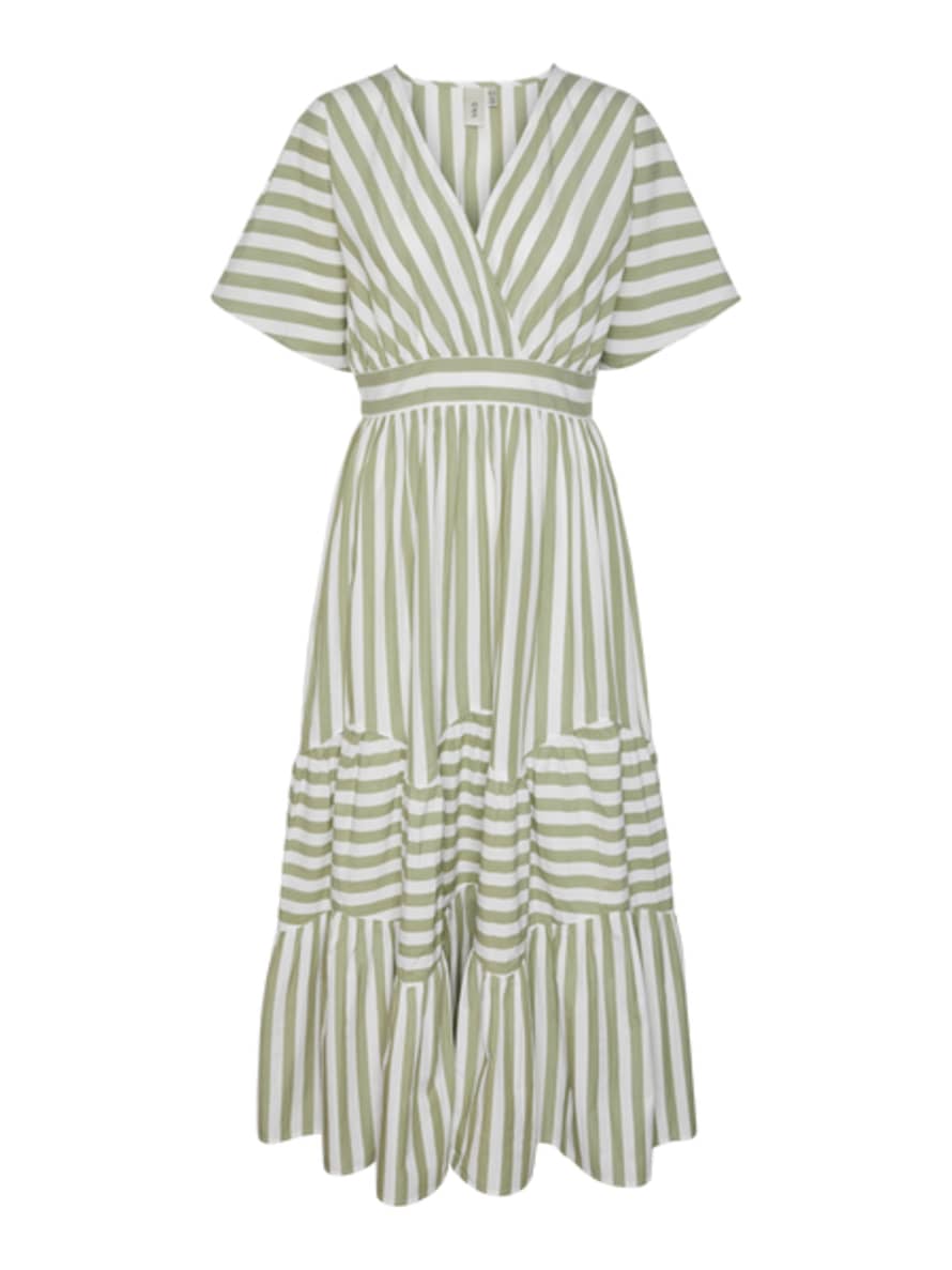 Y.A.S Roos Long Striped Dress In Green And Cream