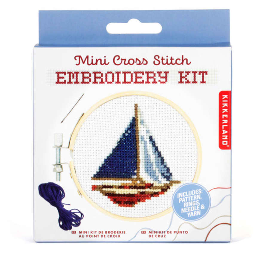 Kikkerland Design Mini Cross Stitch Embroidery Kit - Sailboat