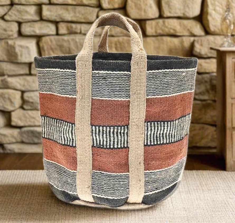 Distinctly Living Large Jute Storage Bag - Terracotta Stripes