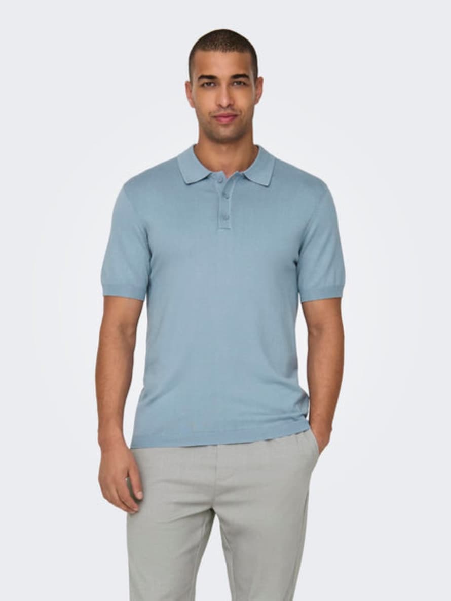 Only & Sons Only And Sons Knitted S/s Polo Sky