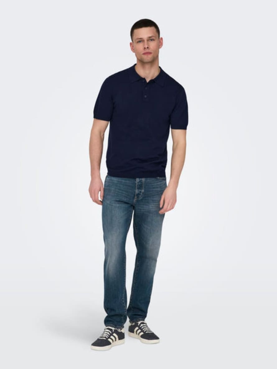 Only & Sons Only And Sons Knitted S/s Polo Navy
