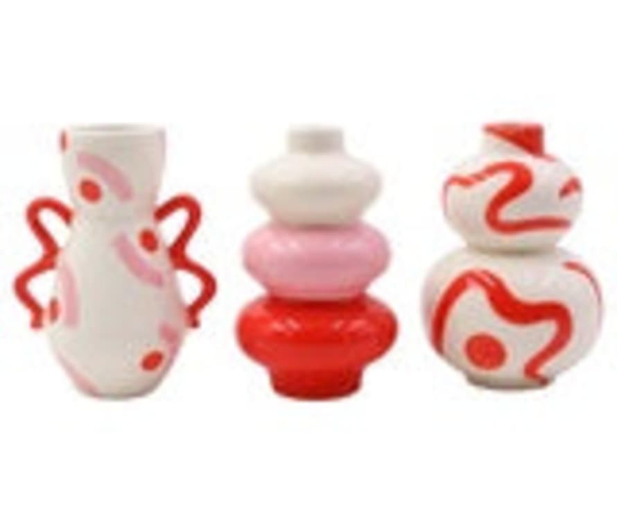 Que Rico Set of 3 Pink Red and White Vases