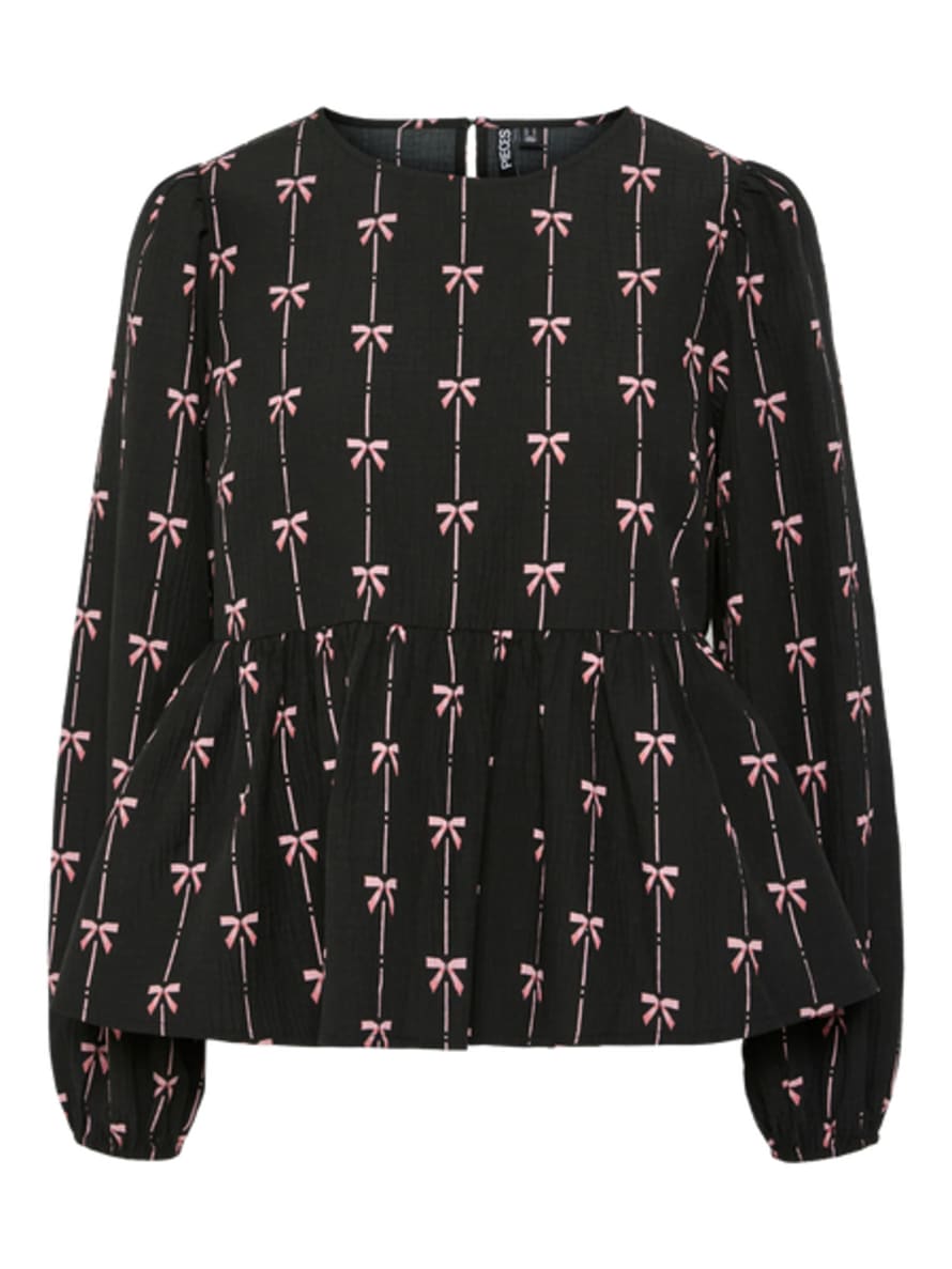 Pieces Black With Pink Bow Print Top