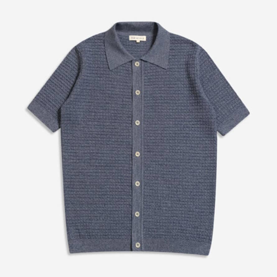 Far Afield Afkn324 Velzy S/s Cardigan In Navy/ Seed Pearl