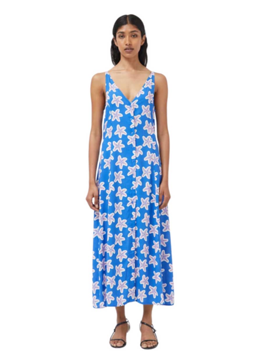 Compania Fantastica Printed Strap Dress In Blue & White From