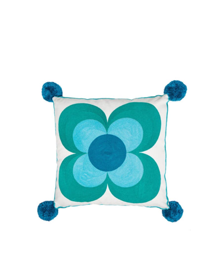 Bombay Duck Embroidered Blue Daisy Square Cushion