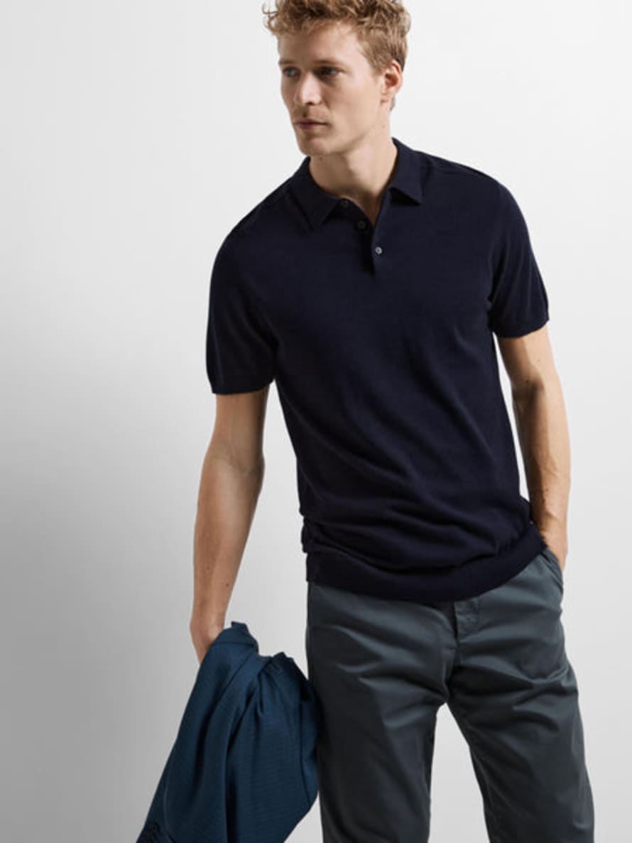 Selected Homme Berg Ss Knit Polo In Navy