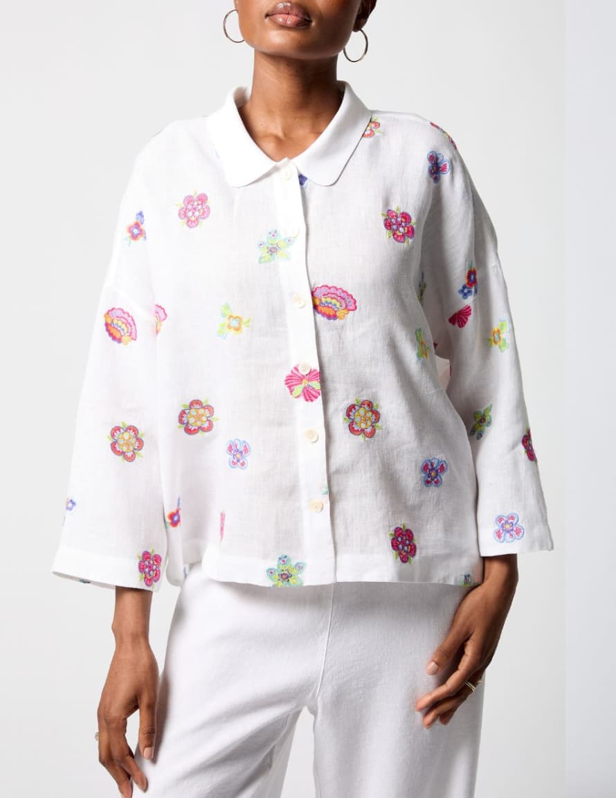 New Arrivals Sahara Floral Embroidery Boxy Shirt White/multi