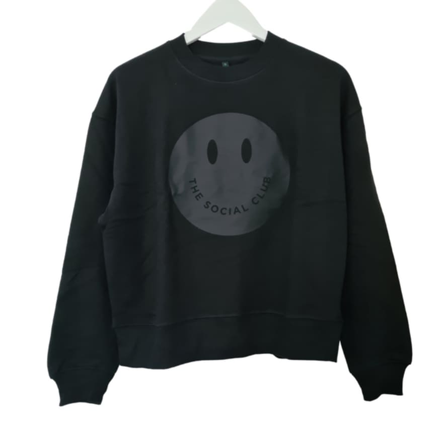 The Social Club London Boxy Black On Black Happy Face 100% Organic Sweatshirt
