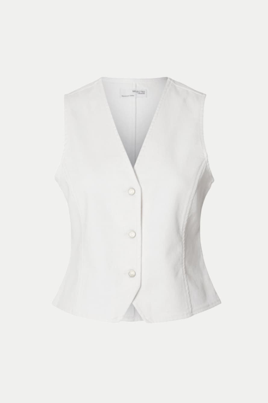 Selected Femme White Lexia Denim Vest