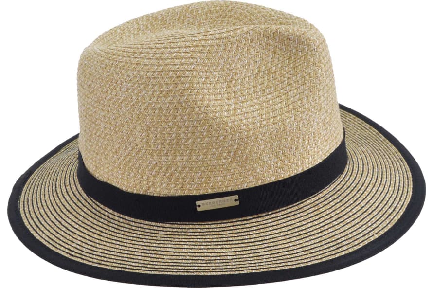 Seeberger Seeburger Paper Braid Fedora With Contrast Stitch In Linen And Black 55415