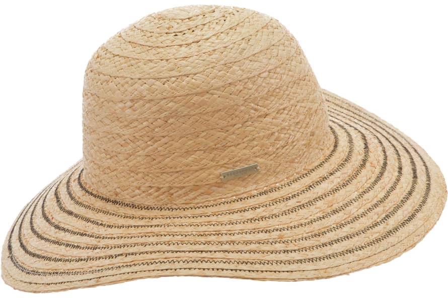 Seeberger Seeburger Raffia Floppy Hat With Contrast Stitching In Natural And Black 55412