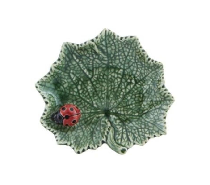 Bordallo Pinheiro Ragwort Leaf with Ladybug - green earthenware