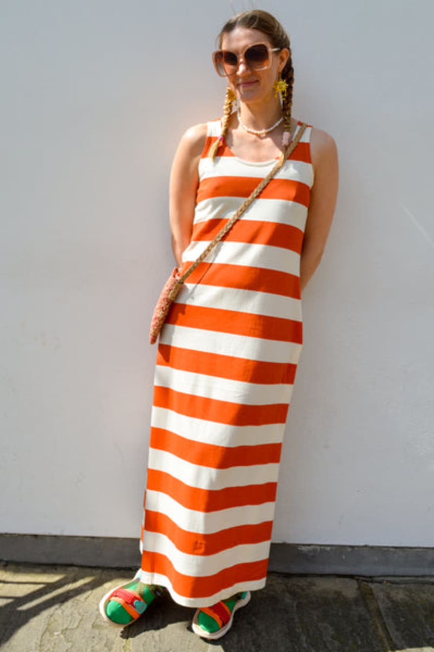 Compania Fantastica White / Brick Stripe Dress