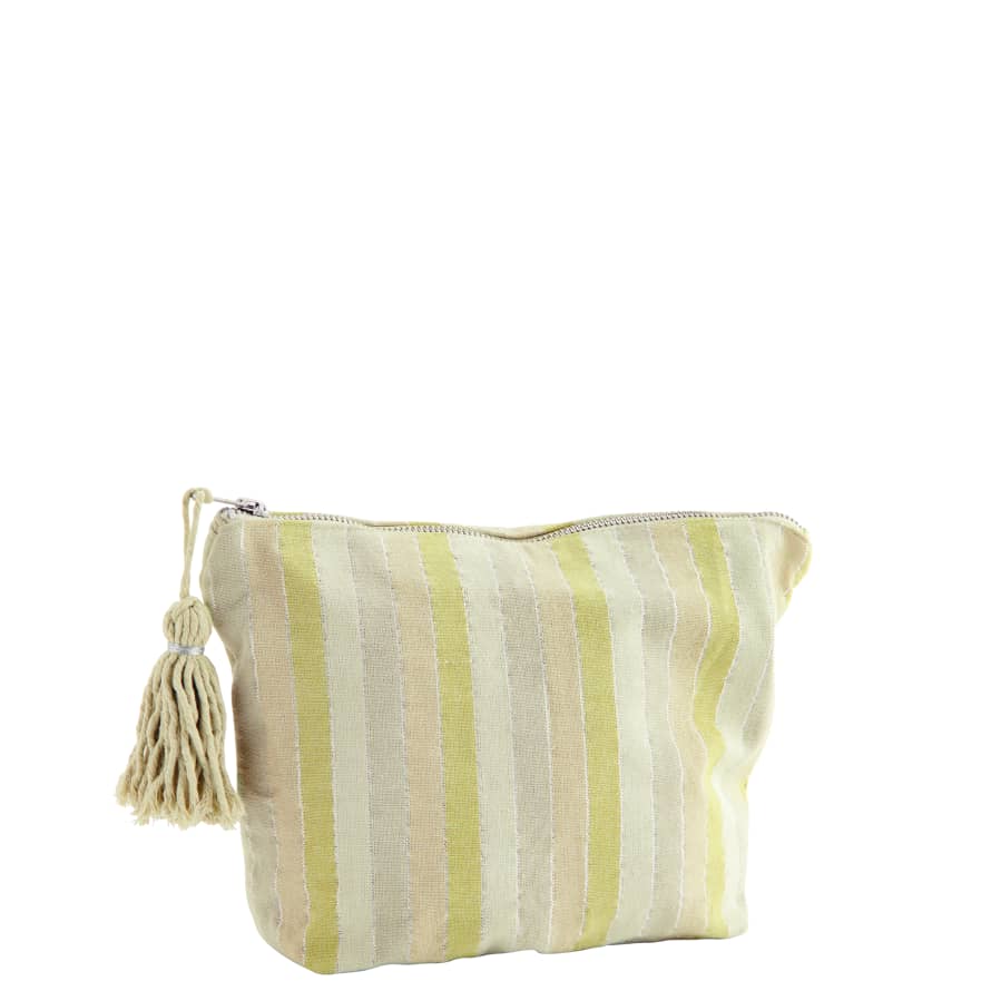 Madam Stoltz Lime Striped Toiletry Bag with Tassel