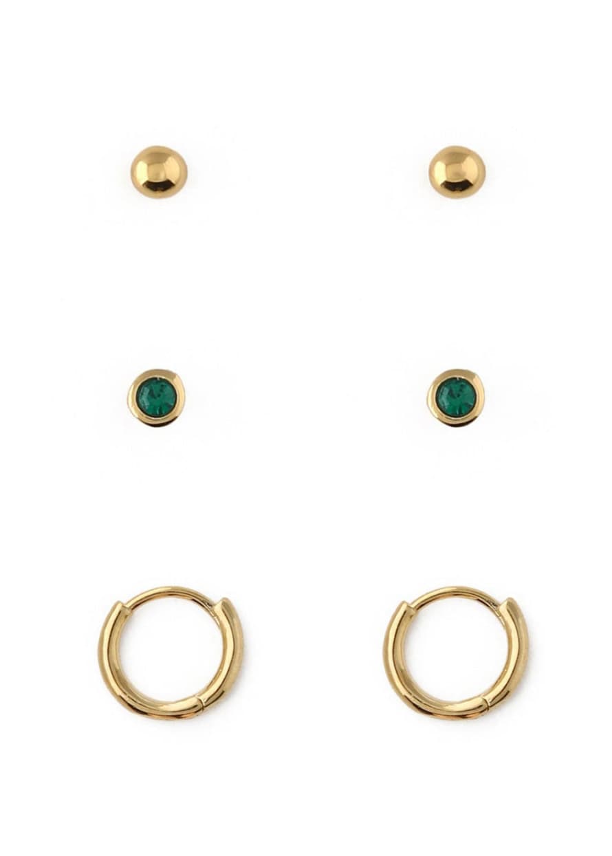 Orelia Emerald Stud & Hoop Earrings 3 Pack