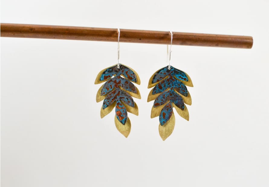 Stephanie Hopkins Copper and Brass Fern Leaf Earrings