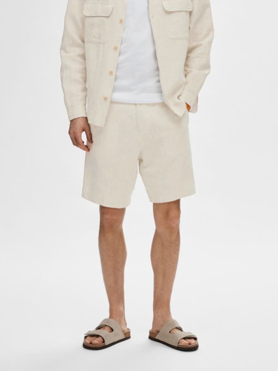 Selected Homme Mads Linen Shorts Pure Cahsmere/white