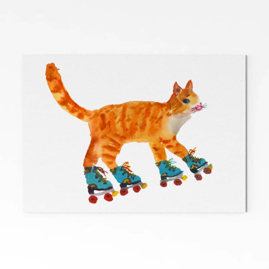 Rosie Webb  Cat on Roller Skates A4 Art Print