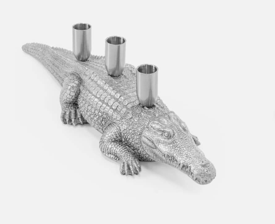 Antique Silver Crocodile Candle Holder 