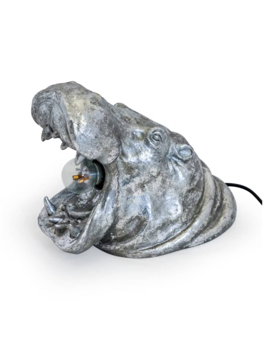 Antique Silver Roaring Hippo Lamp 