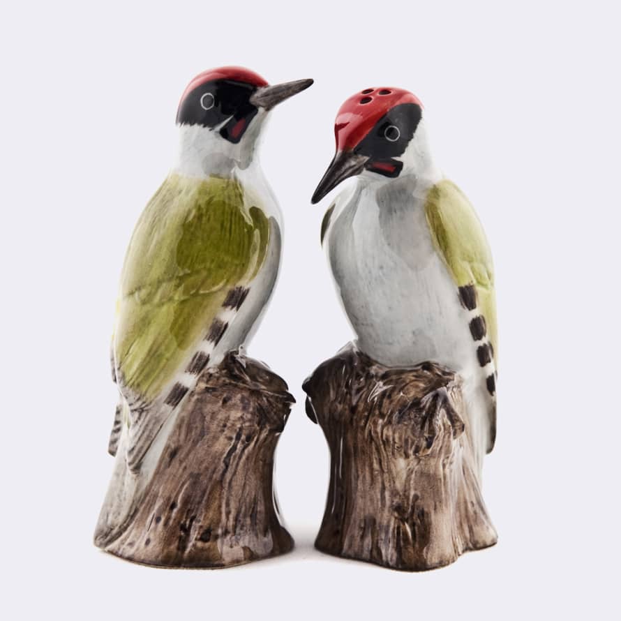 Quail Ceramics Hand-painted Ceramic Woodpecker Salt and Pepper