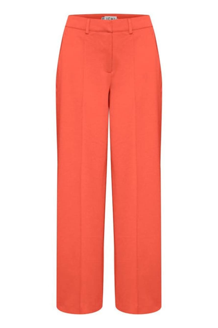 ICHI Kate Office Long Wide Pants In Hot Coral