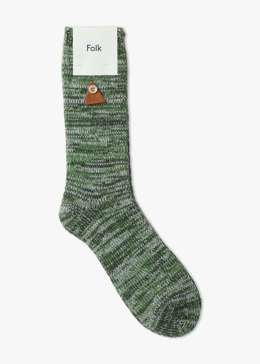 Folk Mens Wool Melange Sock In Olive Green
