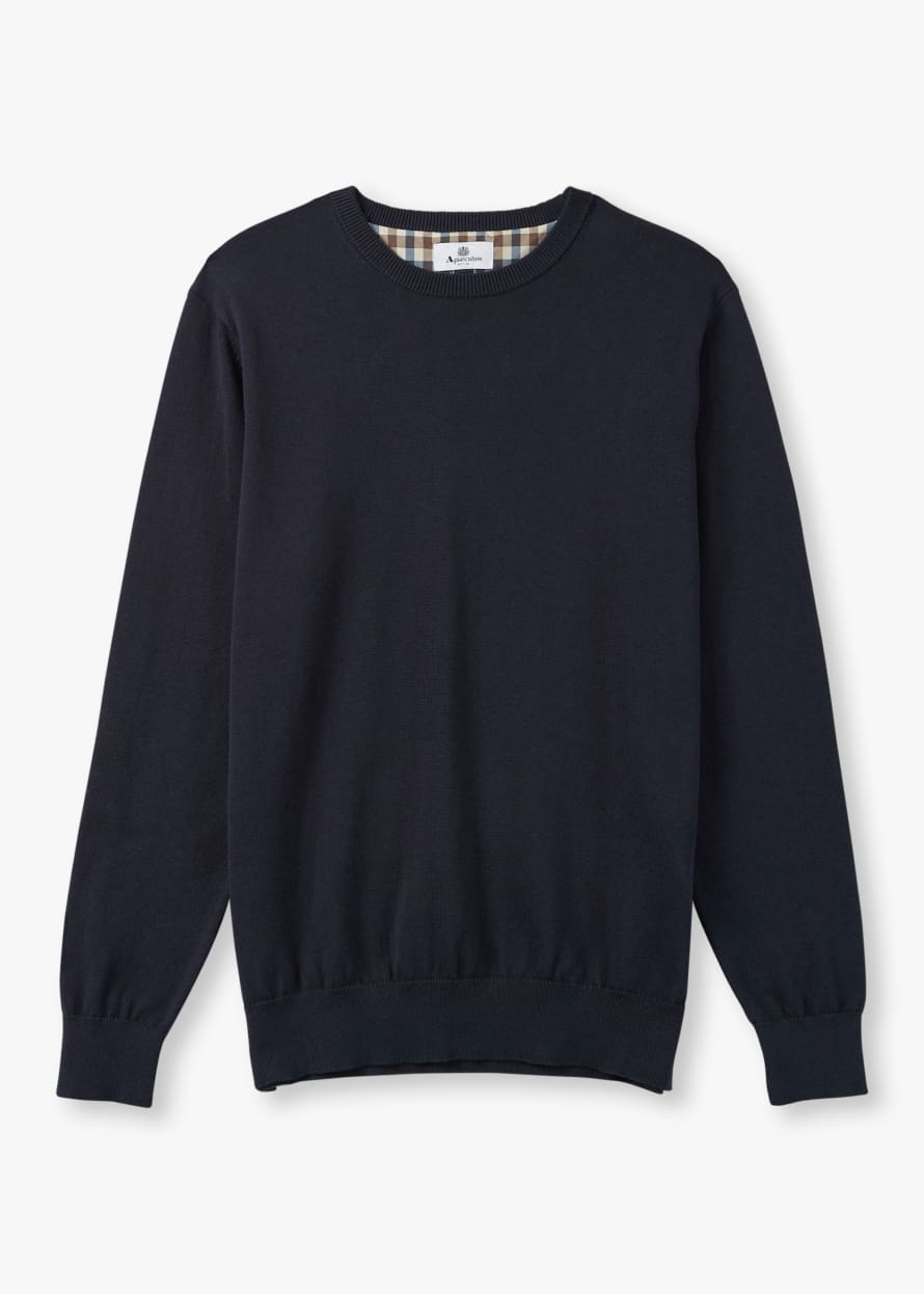 Aquascutum  Mens Active Check Sleeves Sweater In Navy