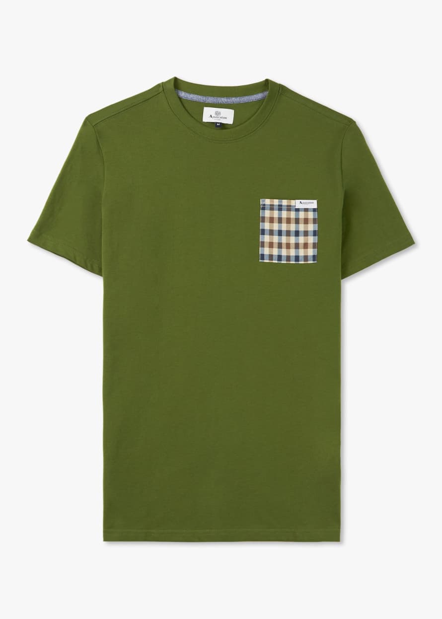Aquascutum  Mens Active Club Check Pocket T-Shirt In Green