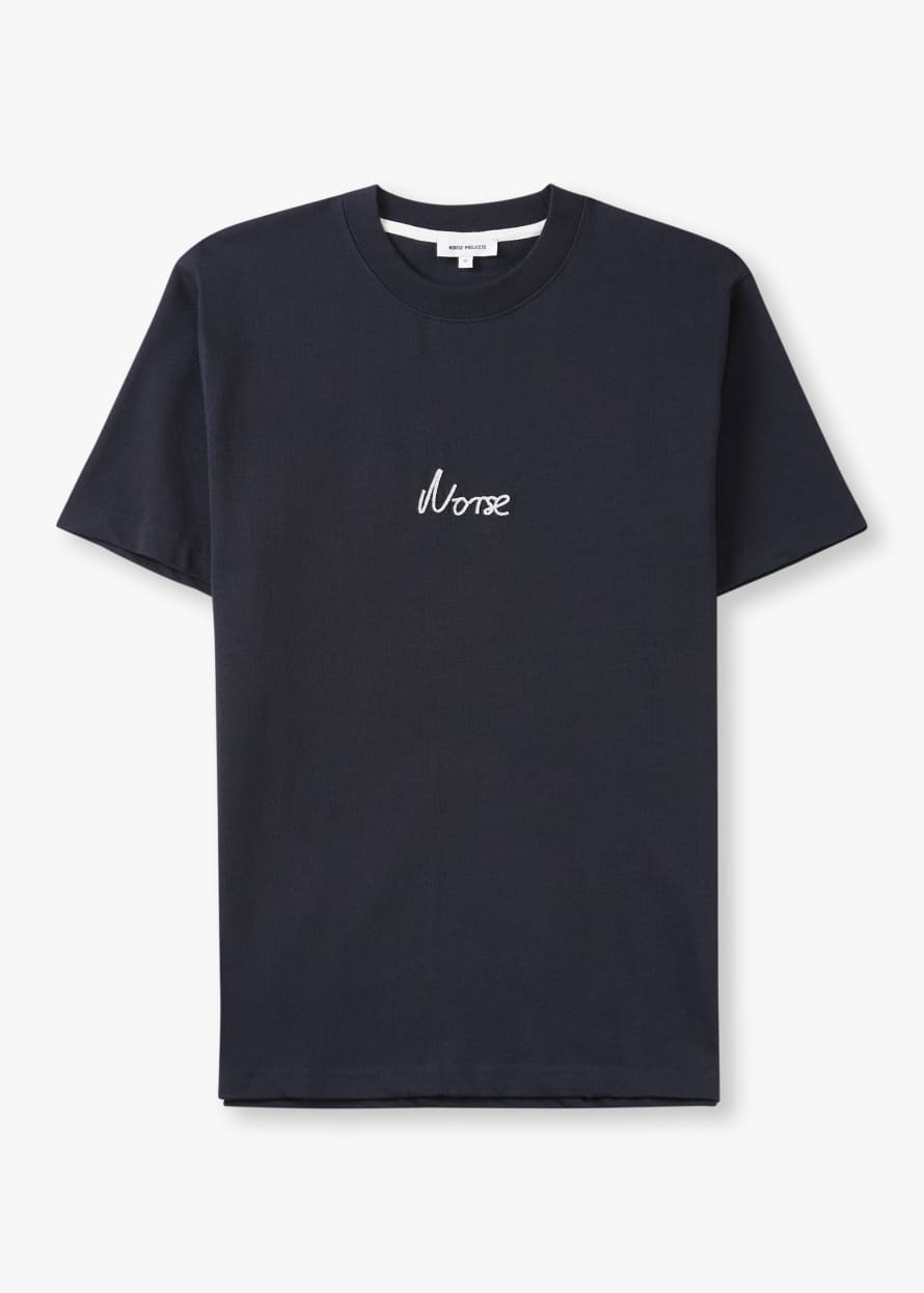 Norse Projects Mens Johannes Organic Chain Stitch Logo T-Shirt In Navy