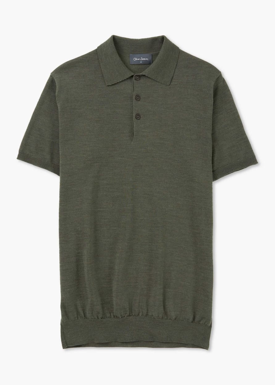 Oliver Sweeney Mens Covehithe Merino Wool Knitted Polo Shirt In Khaki