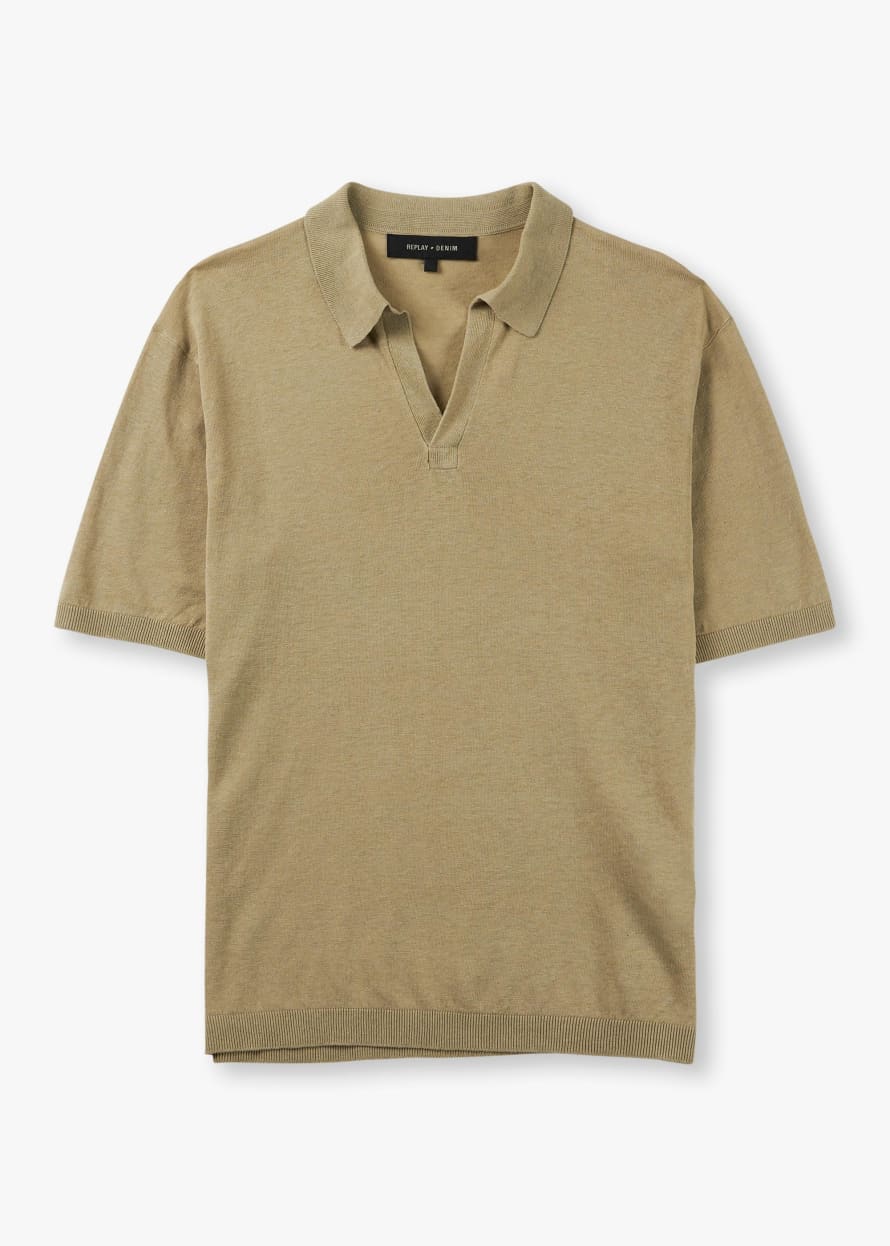 Replay Sartoriale Knitted Polo Shirt In Sand
