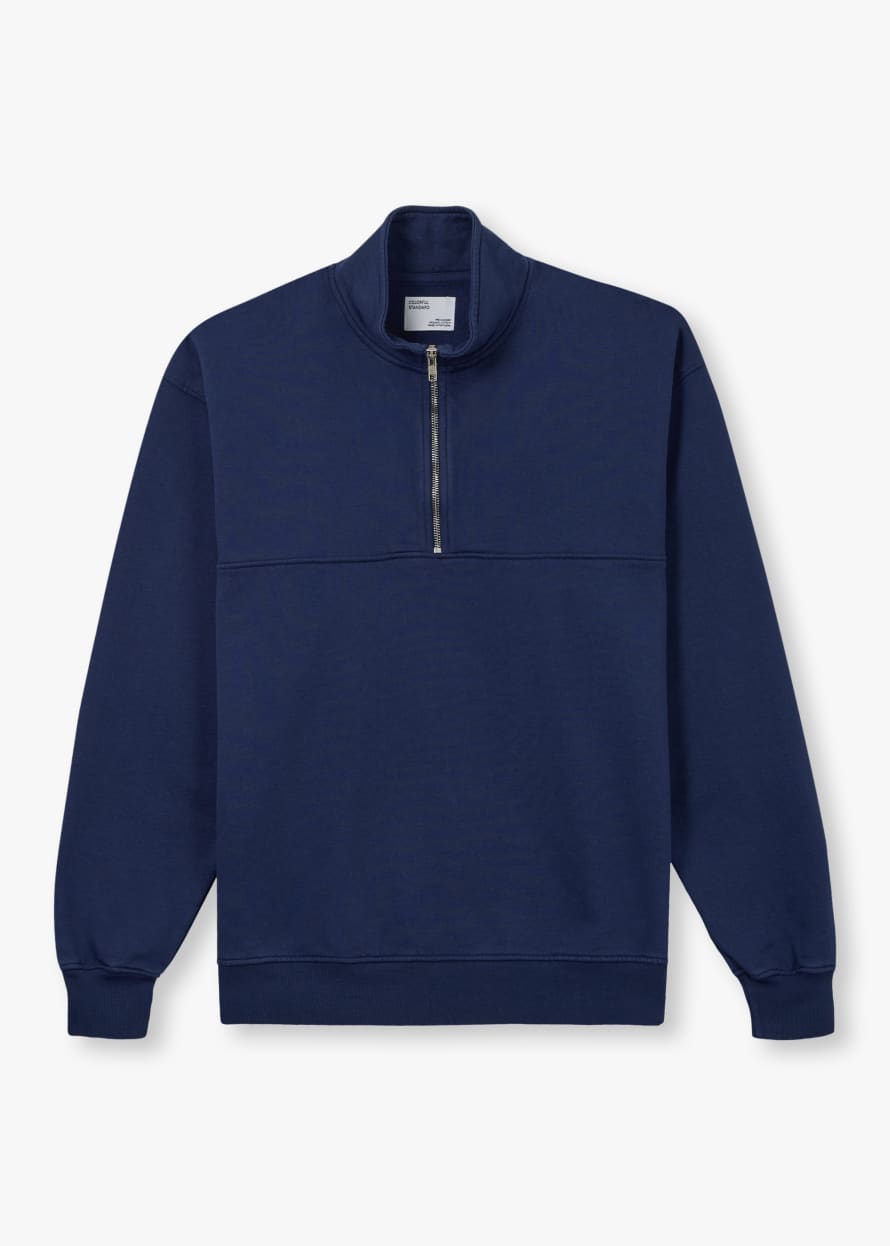 Colorful Standard Mens Organic Quarter Zip Sweatshirts In Marine Blue