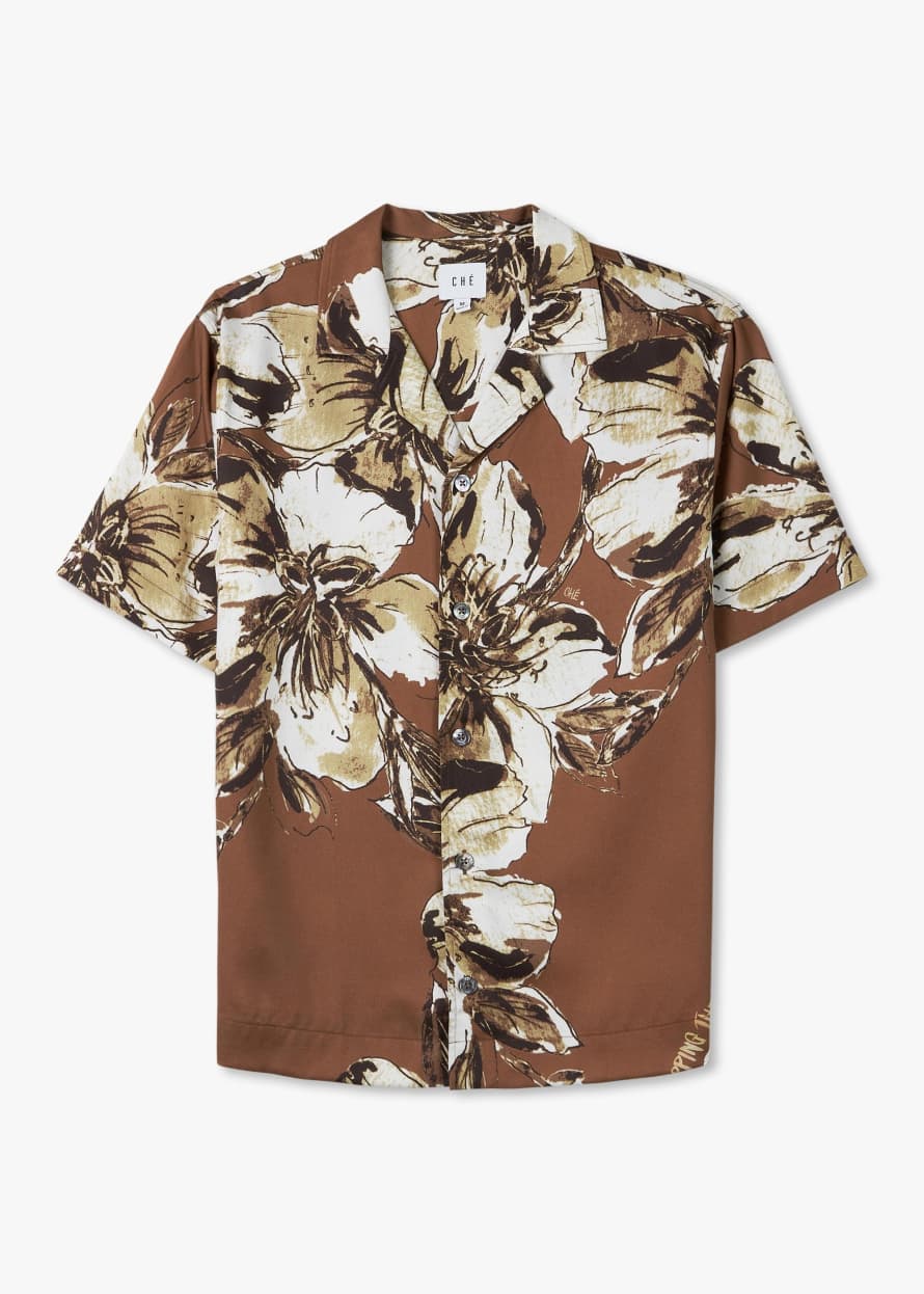 Che Mens Hopper Floral Shirt In Chocolate Brown