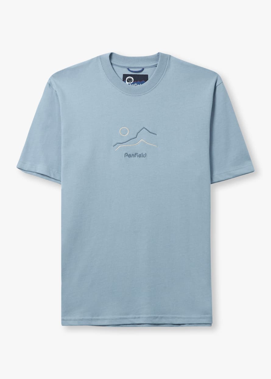 Penfield Mens Embroidered Mountain T-Shirt In Soft Chambray