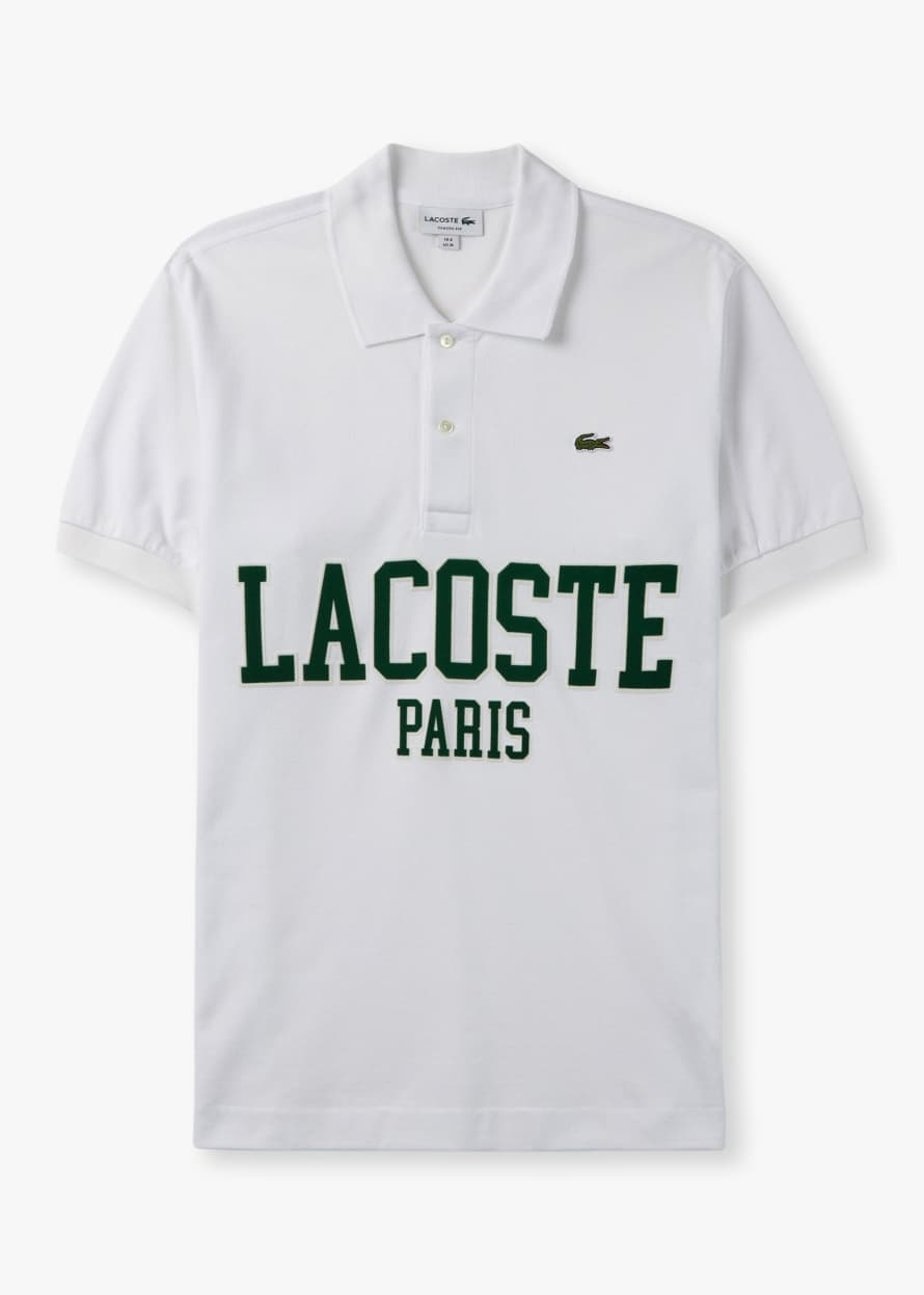 Lacoste Mens French Heritage Flocked Pique Polo Shirt In White