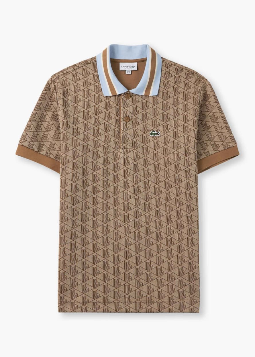 Lacoste Mens Monogram Polo Shirt In Brown