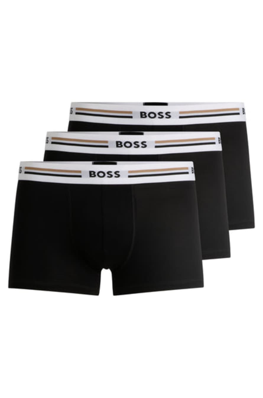 Hugo Boss 3-Pack of Black Stretch Trunks with Signature Stripe Waistbands 50492200 001