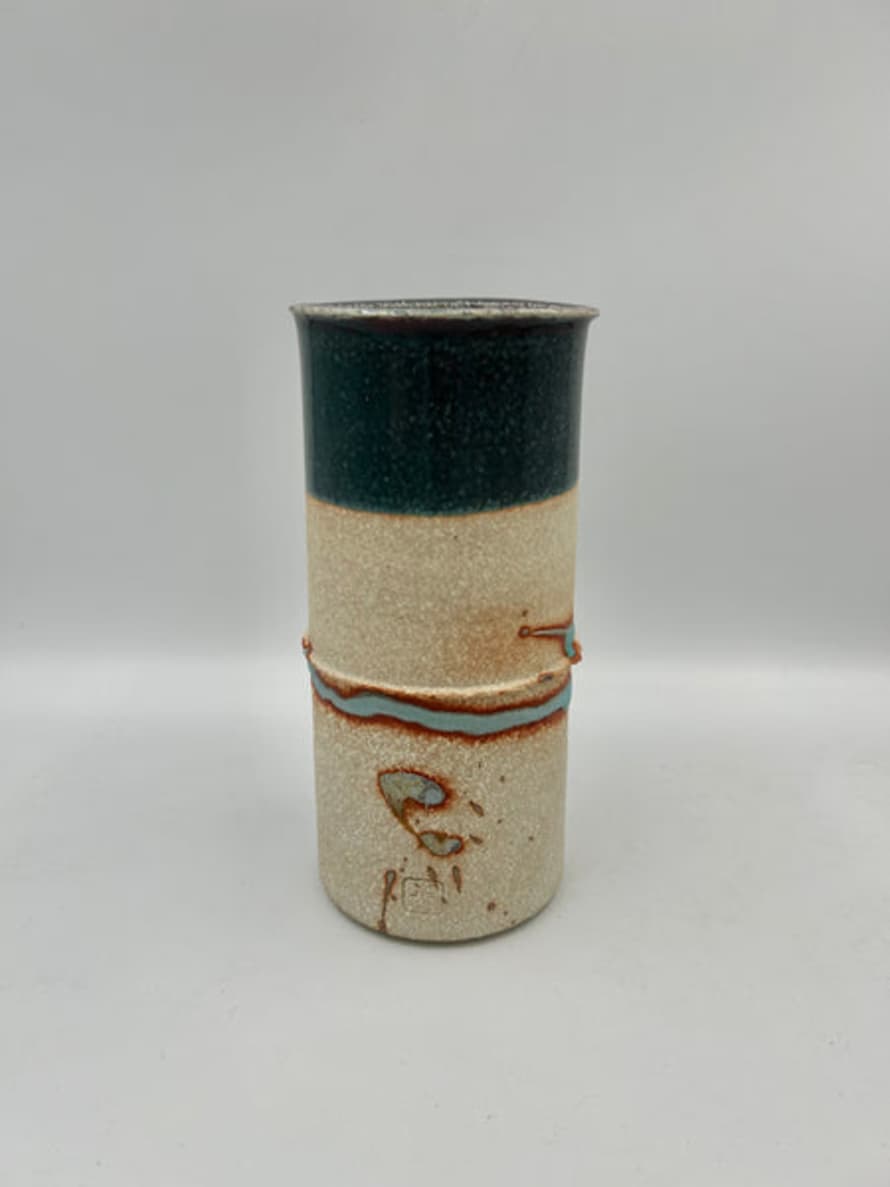 Sylvie Espagnol  S Bleu Vase Bambous En Porcelaine Chamotée