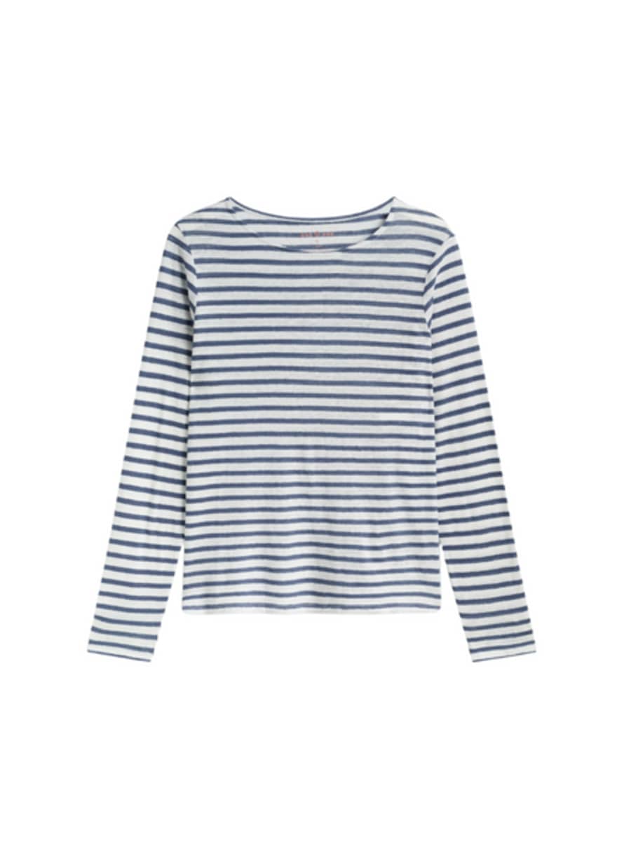 ese O ese Linen Stripes T-shirt In Ecru & Navy From
