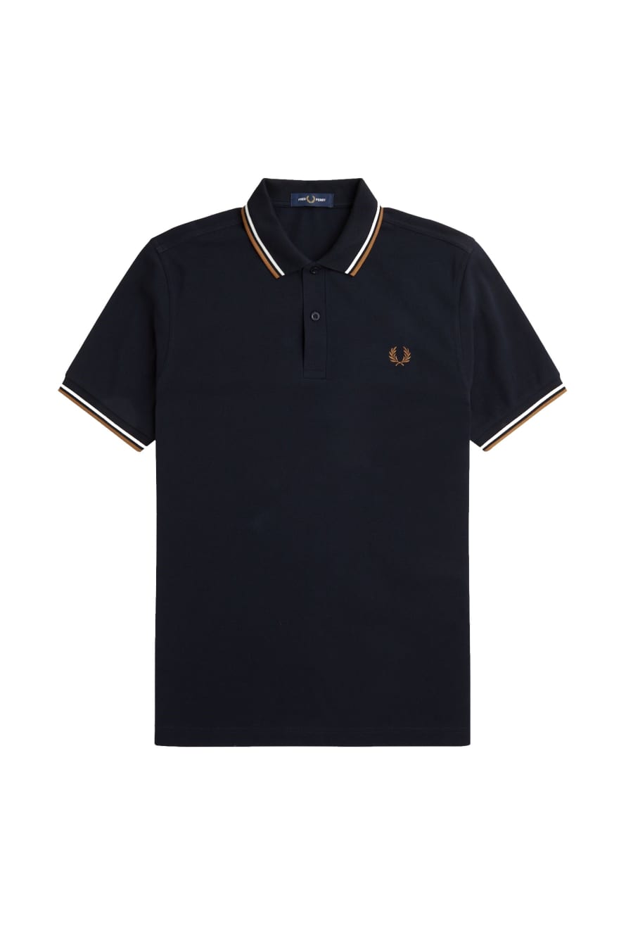 Fred Perry Slim Fit Twin Tipped Polo Navy / Snow White / Shaded Stone
