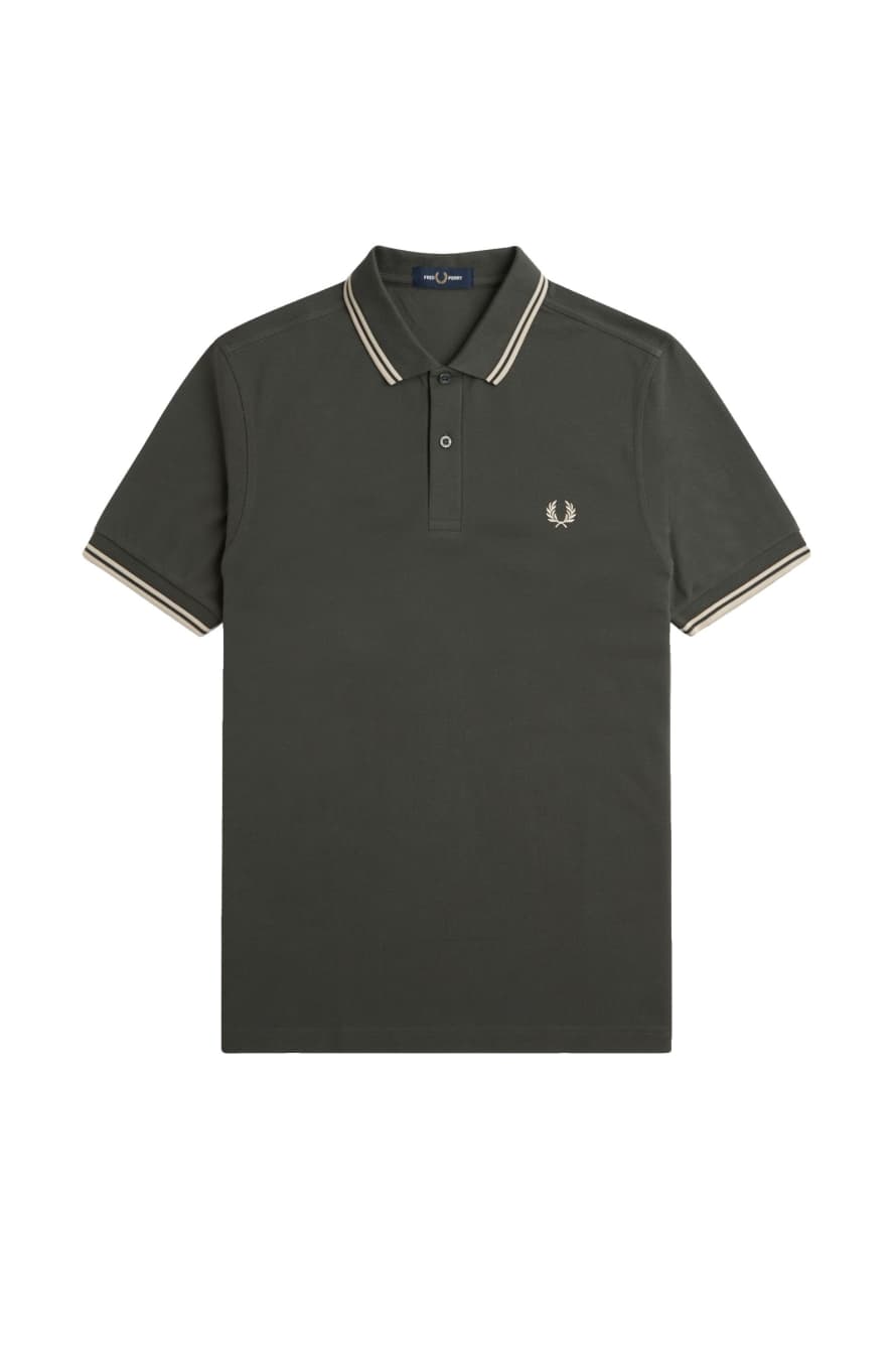 Fred Perry Slim Fit Twin Tipped Polo Field Green / Oatmeal / Oatmeal