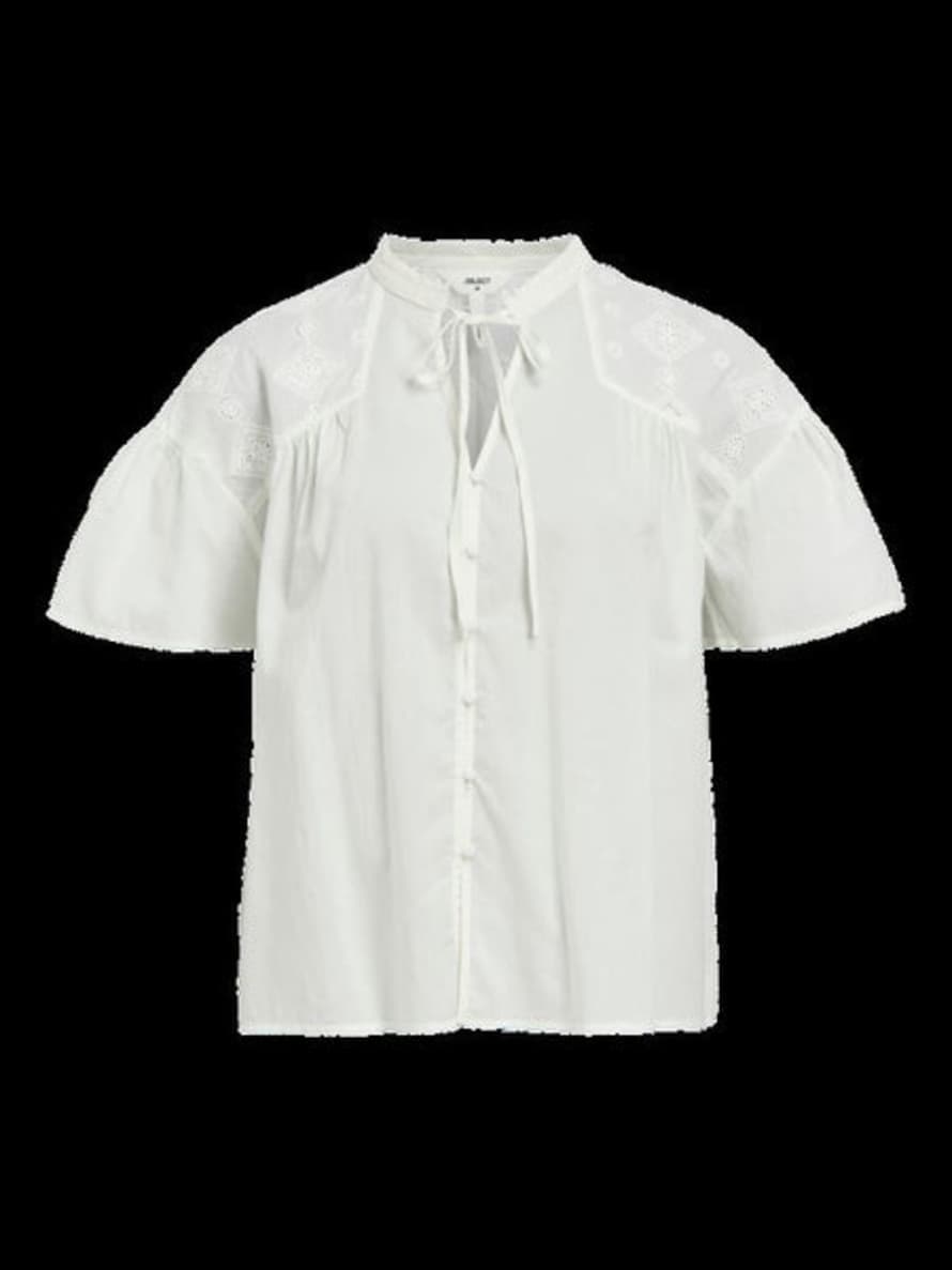 Object Objbelize Short Sleeved Blouse In Cloud Dancer White