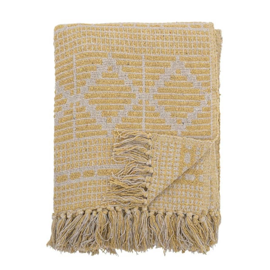 Bloomingville Yellow And Off White Recycled Soft Cotton Throw