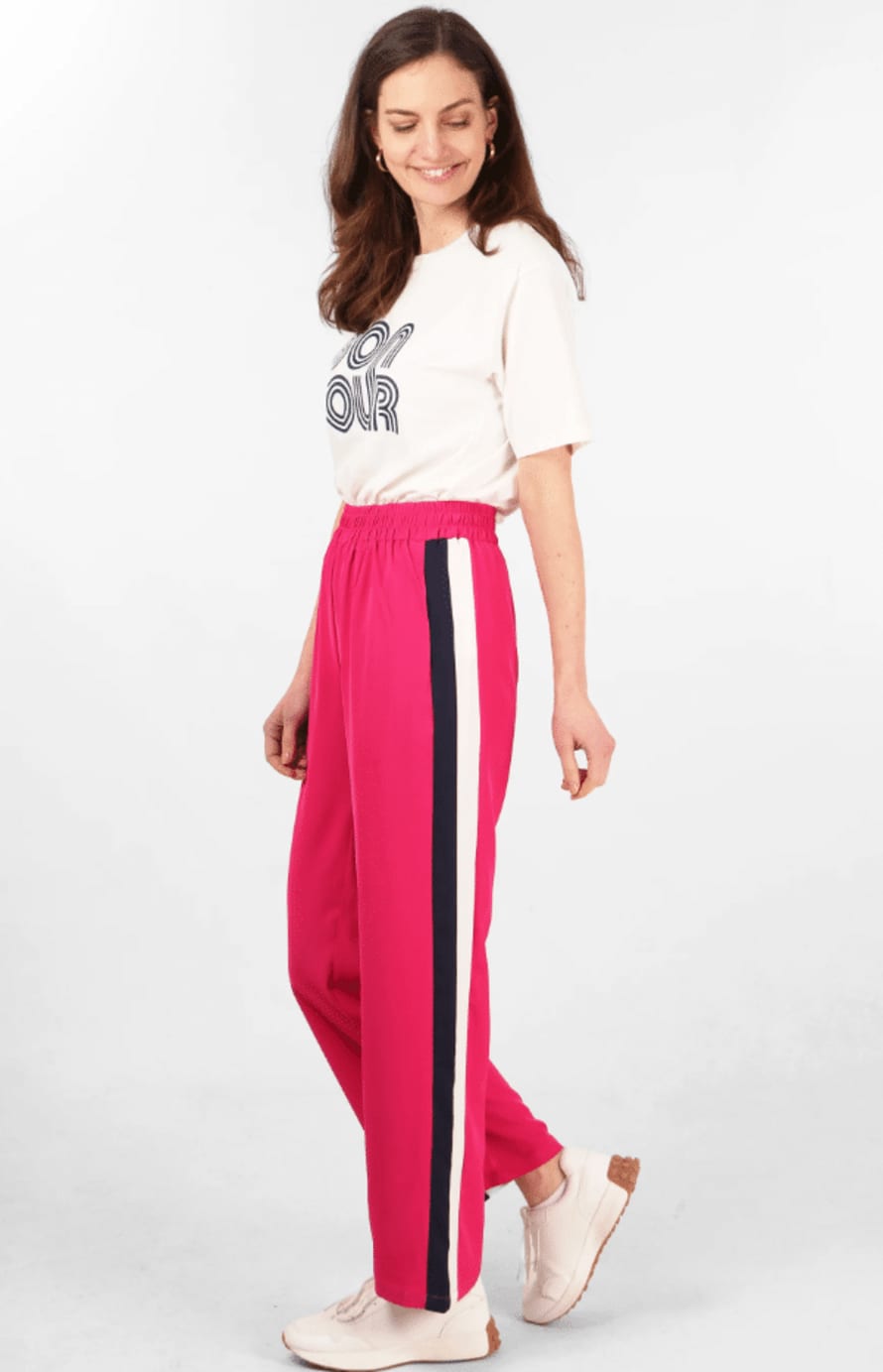MSH Double Stripe Elasticated Waist Wide Leg Trousers In Hot Pink