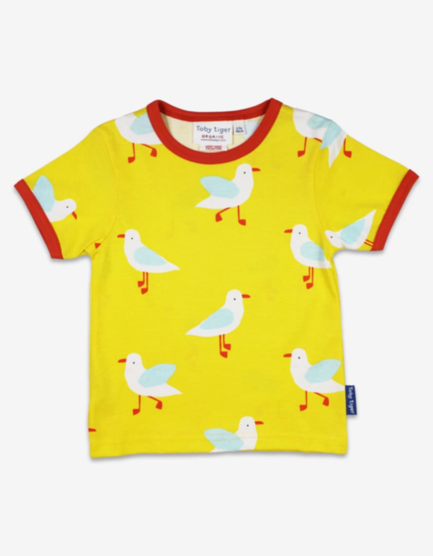 Toby Tiger Organic Yellow Seagull Print T-shirt