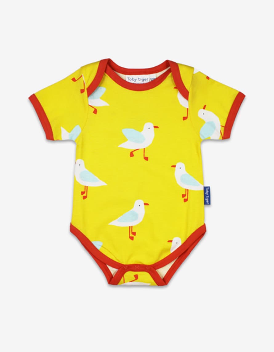 Toby Tiger Organic Yellow Seagull Print Baby Bodysuit