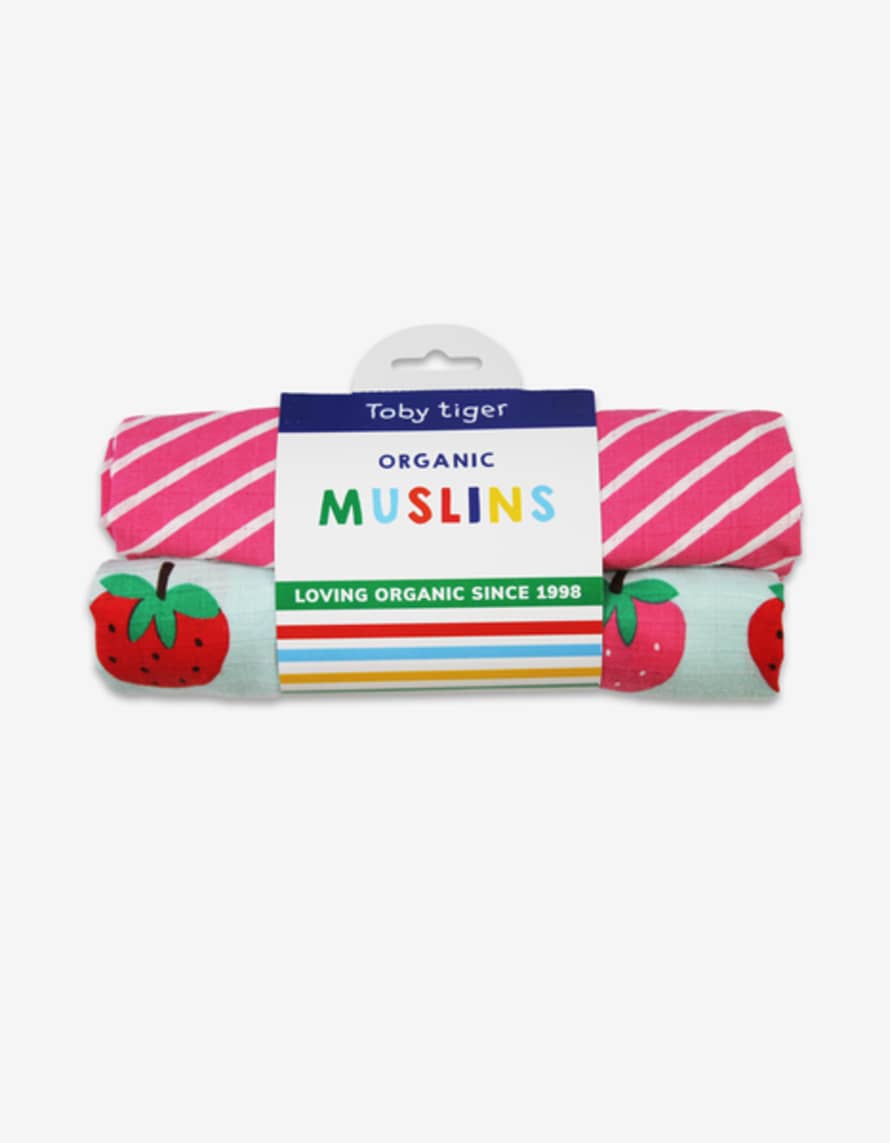 Toby Tiger Organic Strawberry Print Muslin 2-pack