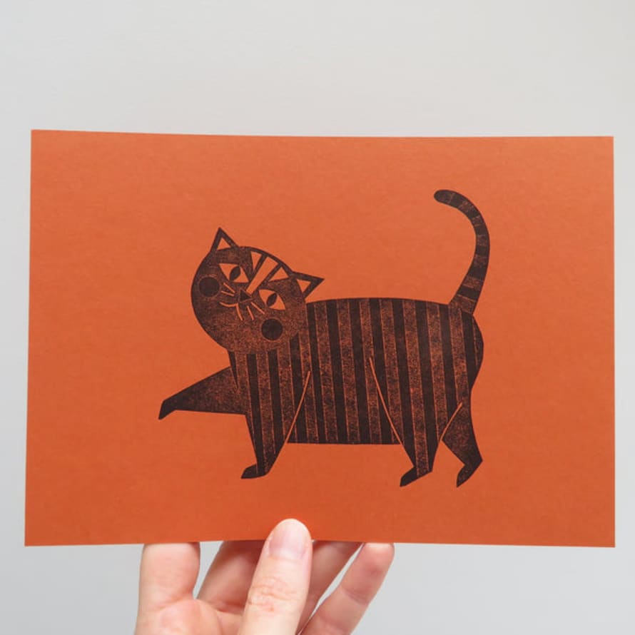 Claire Spencer Stripy Cat Linocut Print